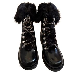 NEW INC® Womens Hannia Lace up Booties | Black Patent | Size 7.5 M